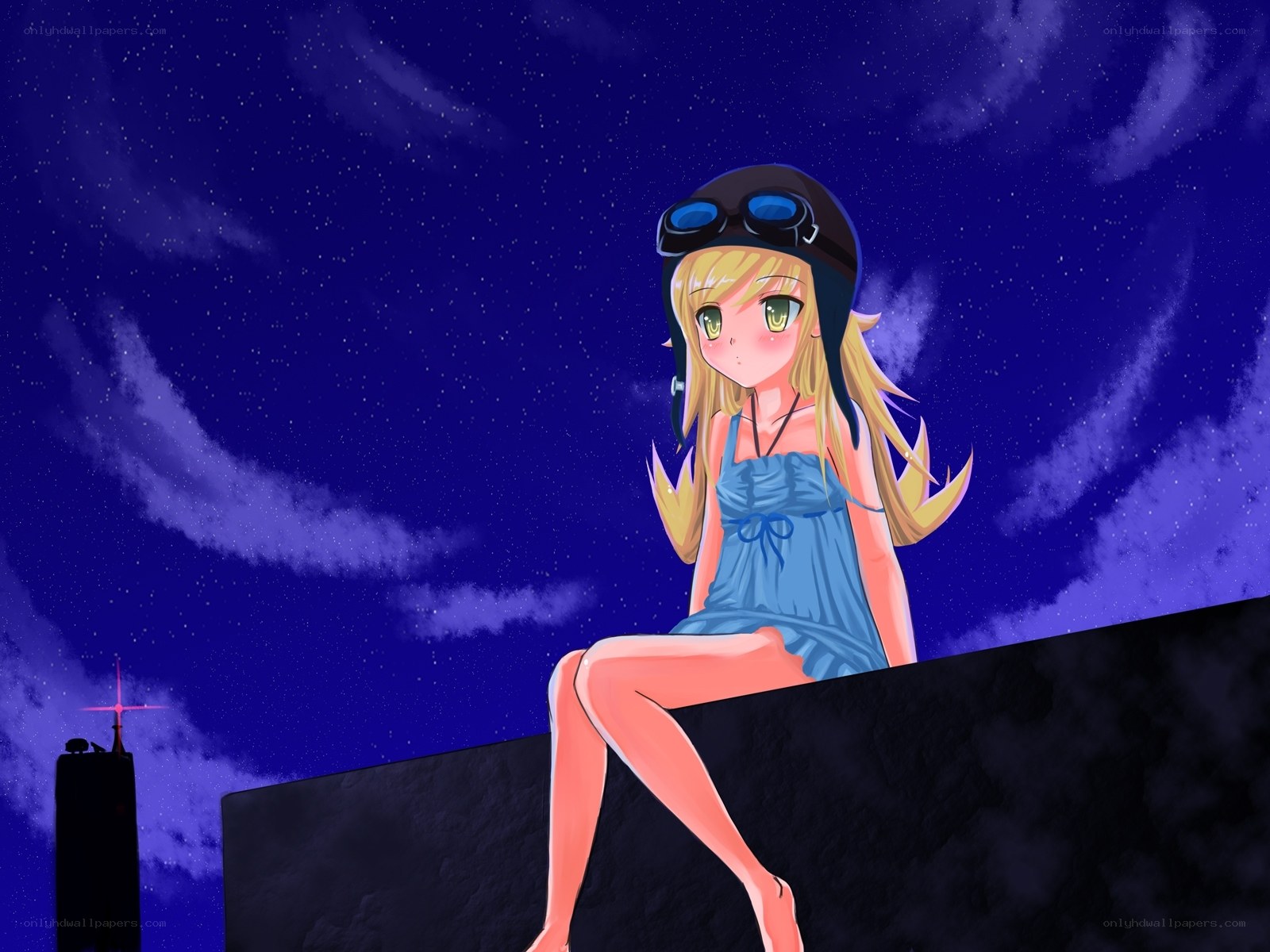 Anime girl on rooftop at night