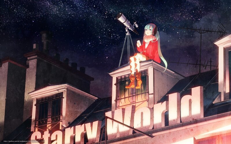Anime girl on rooftop at night