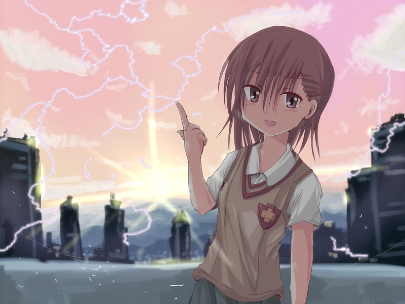 Anime girl on rooftop at sunset