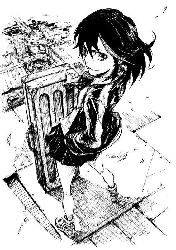 Anime Girl on Rooftop — Black, Dramatic, Manga