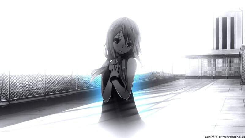 Anime Girl on Rooftop — Black, Dramatic