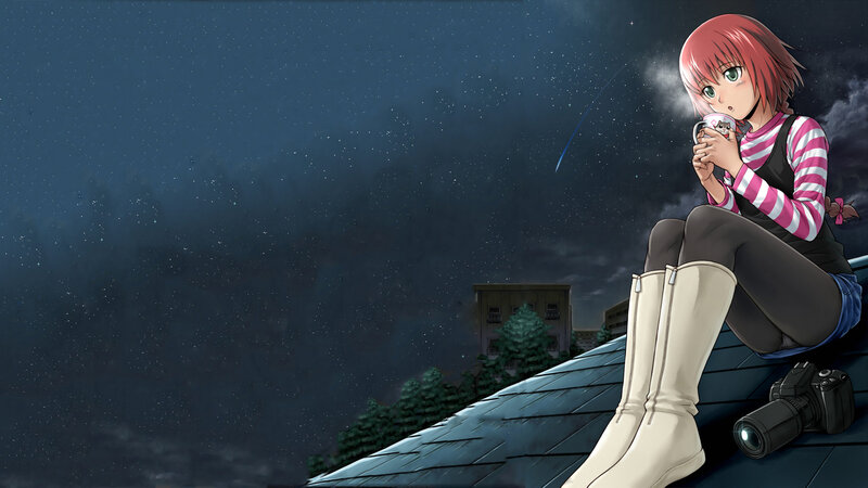 Anime Girl on Rooftop — Blue, Calm, Contemplative
