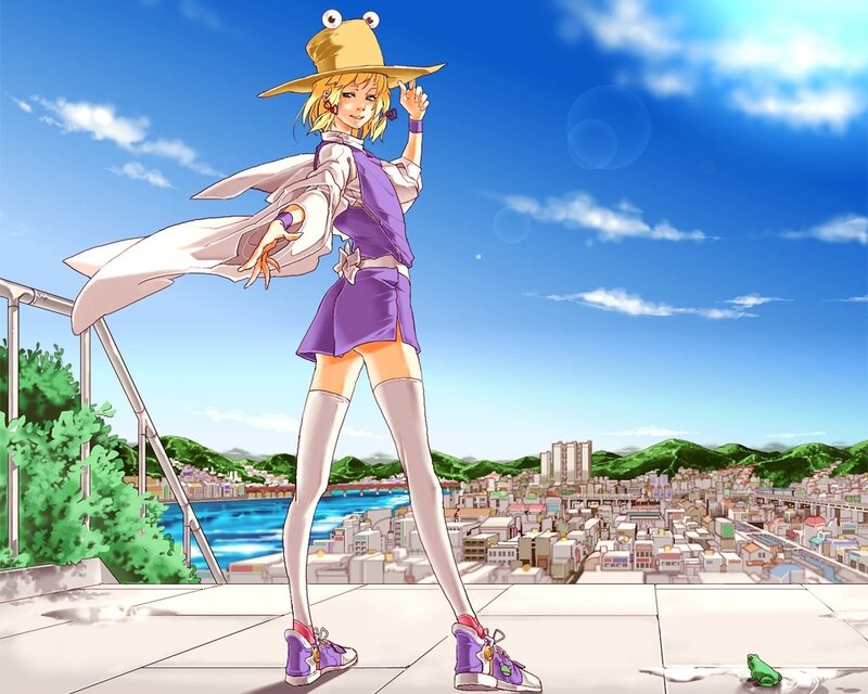 Anime Girl on Rooftop — Blue, Cheerful