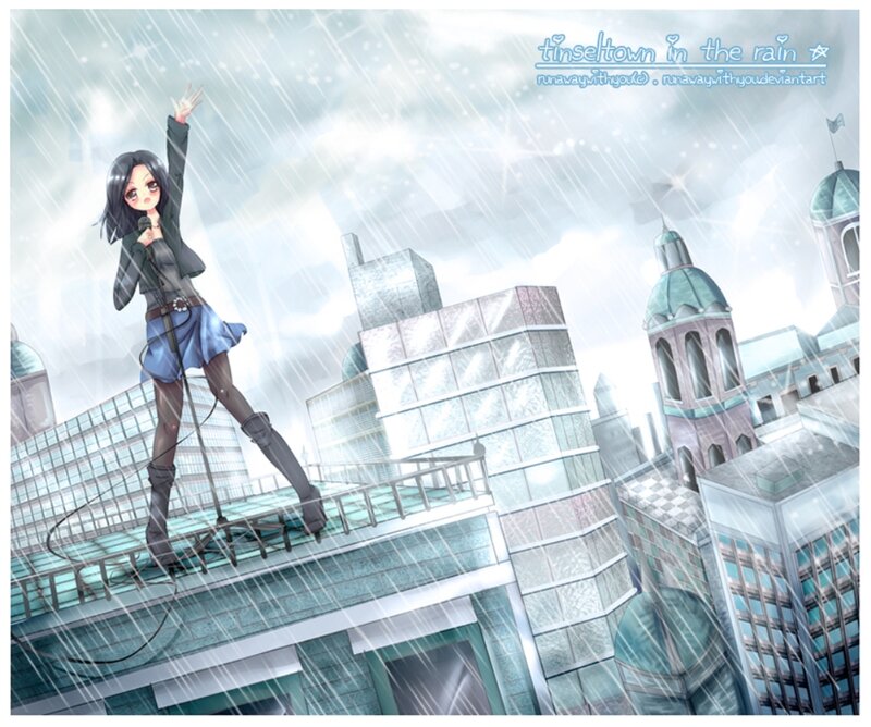 Anime Girl on Rooftop — Blue, Dramatic, Digital Art