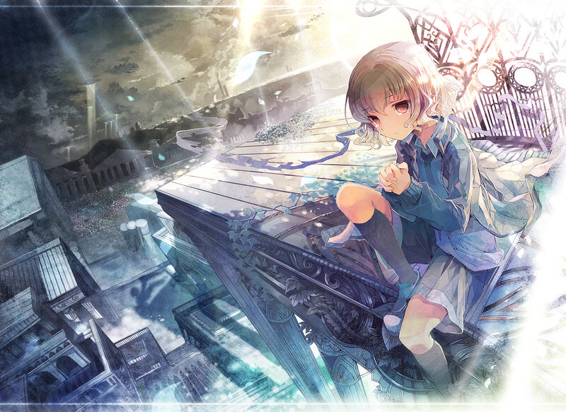 Anime Girl on Rooftop — Blue, Dramatic, Night, Digital Art