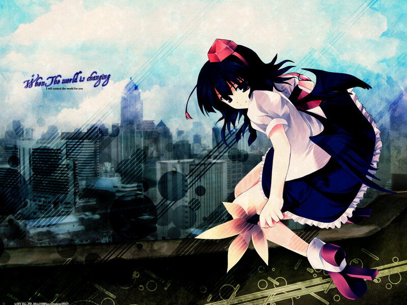 Anime Girl on Rooftop — Blue, Dramatic