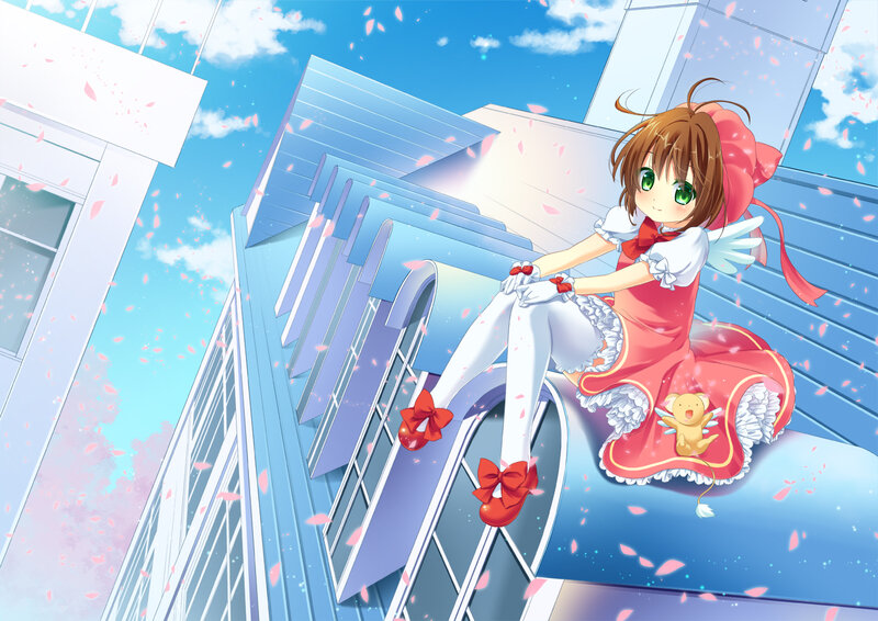 Anime Girl on Rooftop — Blue, Serene, Spring