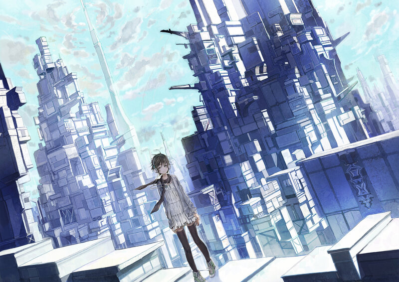 Anime Girl on Rooftop — Blue, Serene