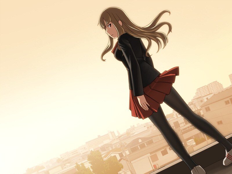 Anime Girl on Rooftop — Brown, Calm