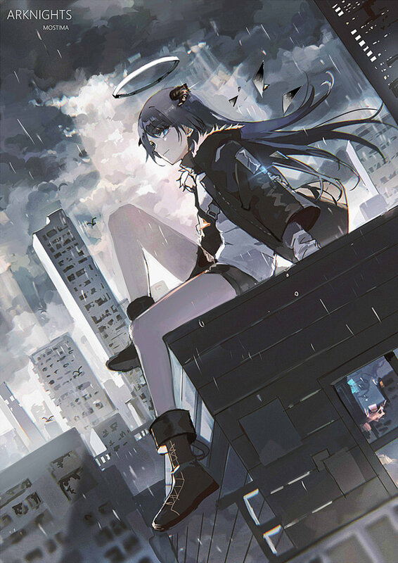 Anime Girl on Rooftop — Gray