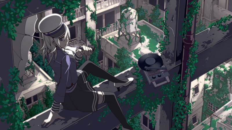 Anime Girl on Rooftop — Green