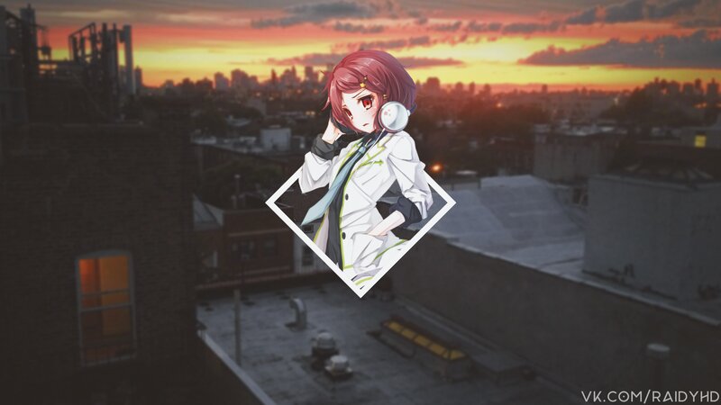 Anime Girl on Rooftop — Orange, Dramatic, Sunset, Digital Art