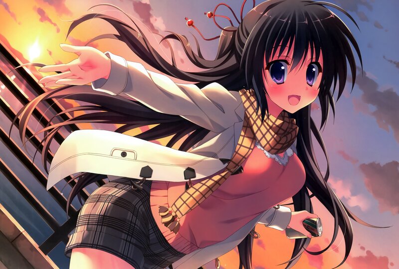 Anime Girl on Rooftop — Orange, Dramatic, Sunset, Scarf