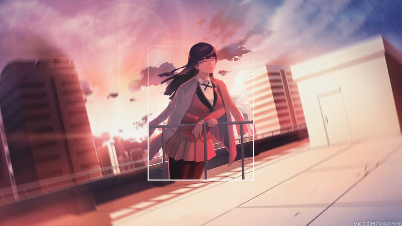 Anime Girl on Rooftop — Pink, Dramatic