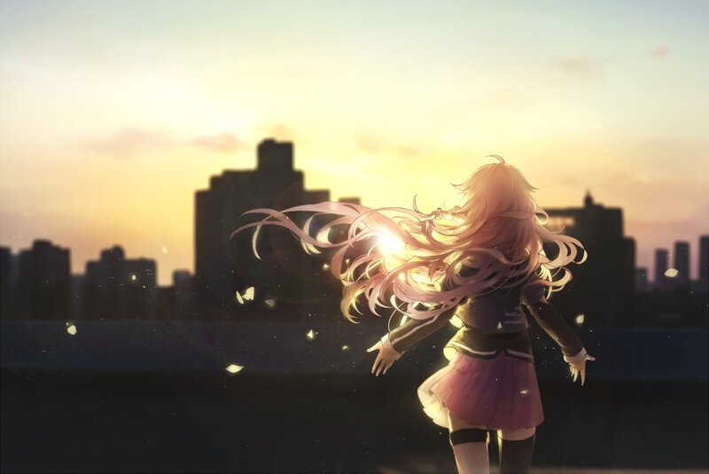 Anime Girl on Rooftop — Pink, Serene