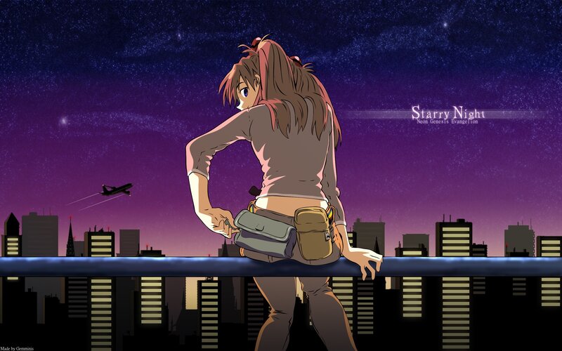 Anime Girl on Rooftop — Purple, Contemplative, Night, City Skyline
