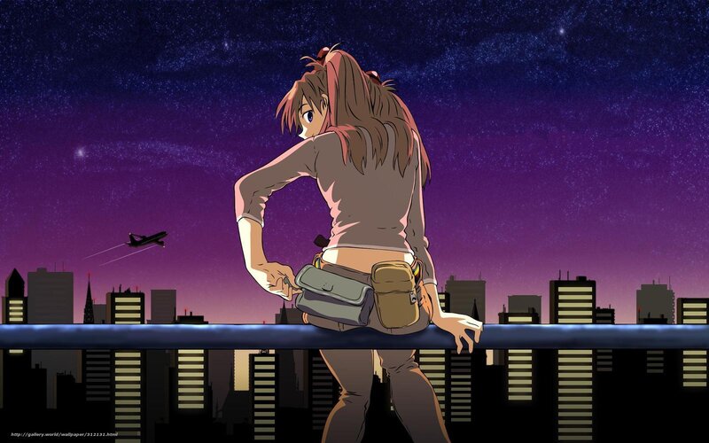 Anime Girl on Rooftop — Purple, Contemplative, Night
