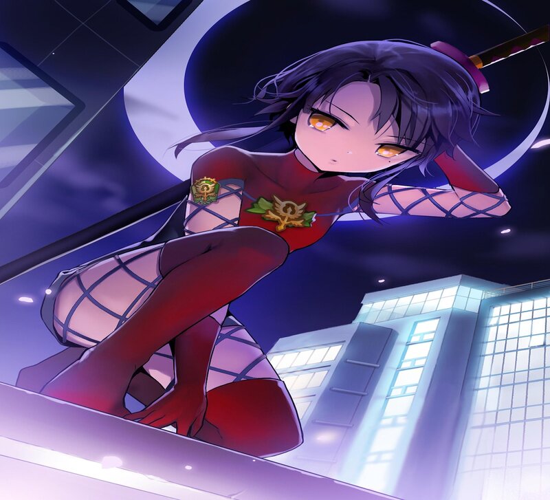 Anime Girl on Rooftop — Purple, Dramatic, Night, Digital Art