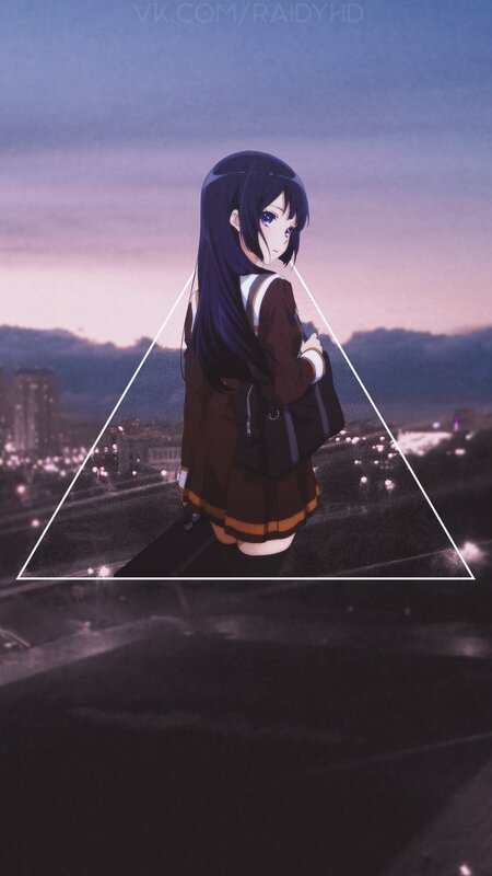 Anime Girl on Rooftop — Purple, Dramatic, Sunset, School Uniform