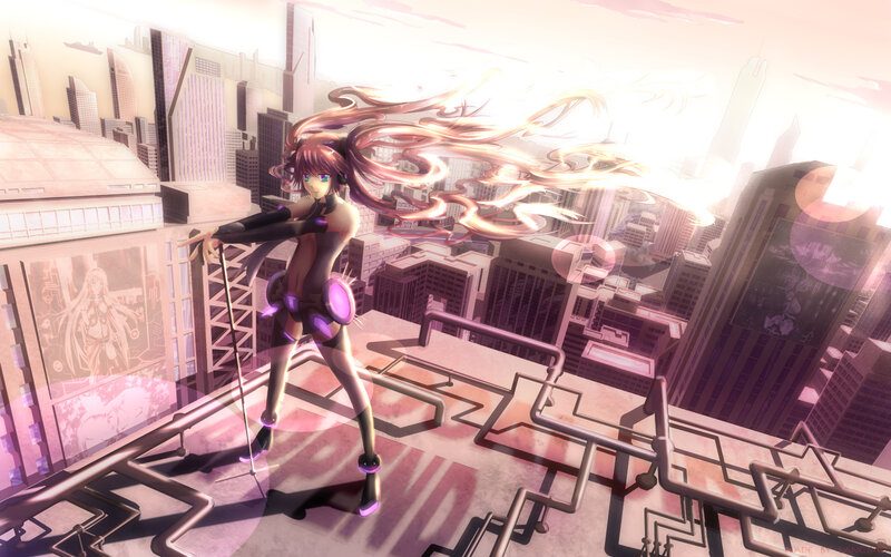 Anime Girl on Rooftop — Purple, Dramatic