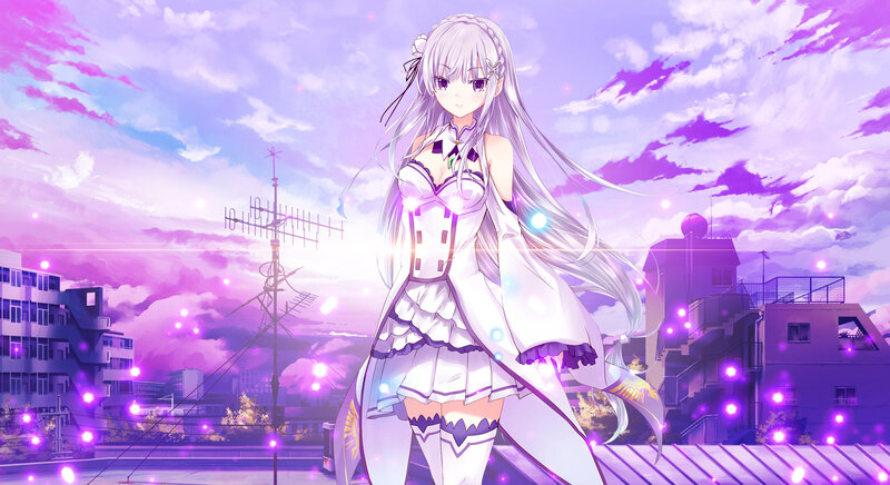 Anime Girl on Rooftop — Purple, Serene, Sunset
