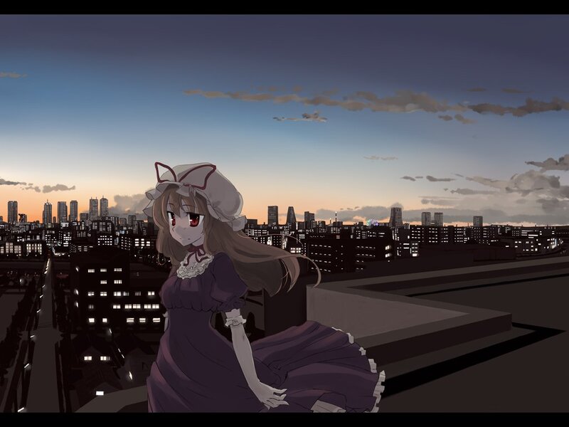 Anime Girl on Rooftop — Purple, Serene