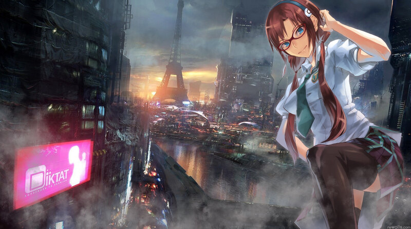 Anime Girl on Rooftop — White, Dramatic
