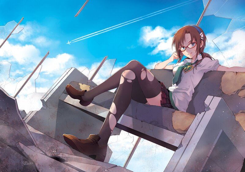 Anime Girl on Rubble — Blue, Calm, Afternoon, Digital Art