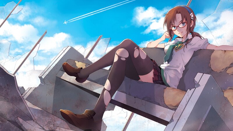 Anime Girl on Rubble — Blue