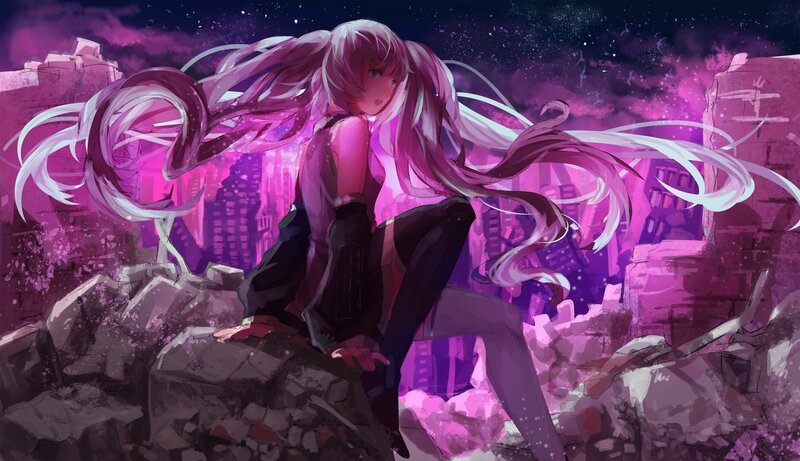 Anime Girl on Rubble — Purple