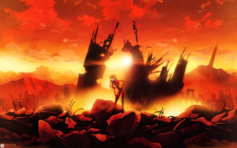 Anime Girl on Rubble — Red