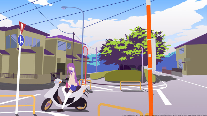 Anime girl on scooter at intersection