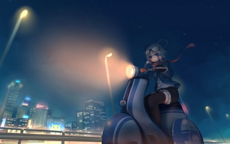 anime girl on scooter at night