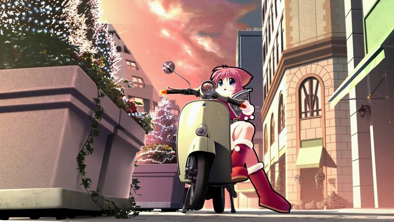 anime girl on scooter at sunset