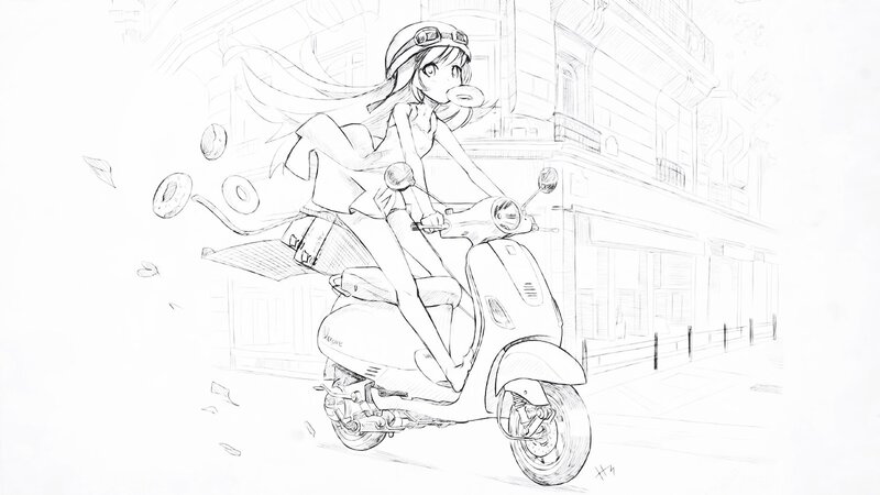 Anime Girl on Scooter — Black
