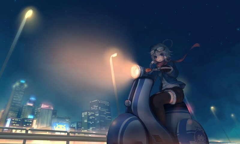 Anime Girl on Scooter — Blue, Calm