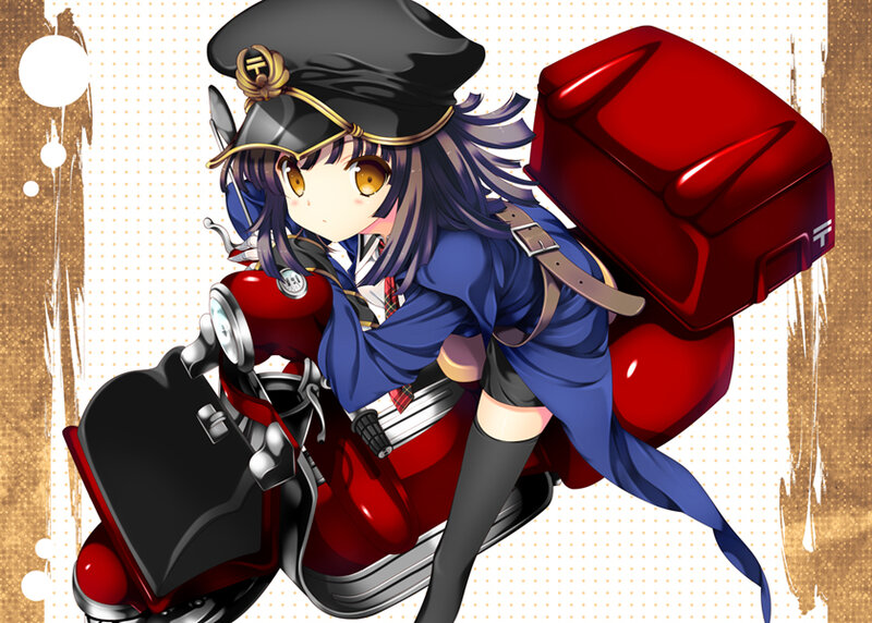 Anime Girl on Scooter — Blue, Playful
