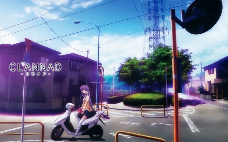 Anime Girl on Scooter — Blue, Serene, Afternoon, Street