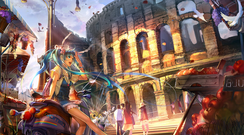 Anime Girl on Scooter — Blue, Vibrant