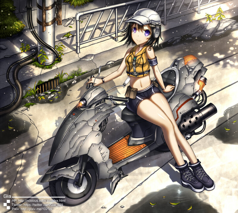 Anime Girl on Scooter — Gray