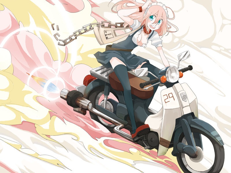 Anime Girl on Scooter — White