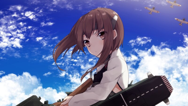Anime Girl on Ship — Blue, Dramatic, Afternoon, Airplanes