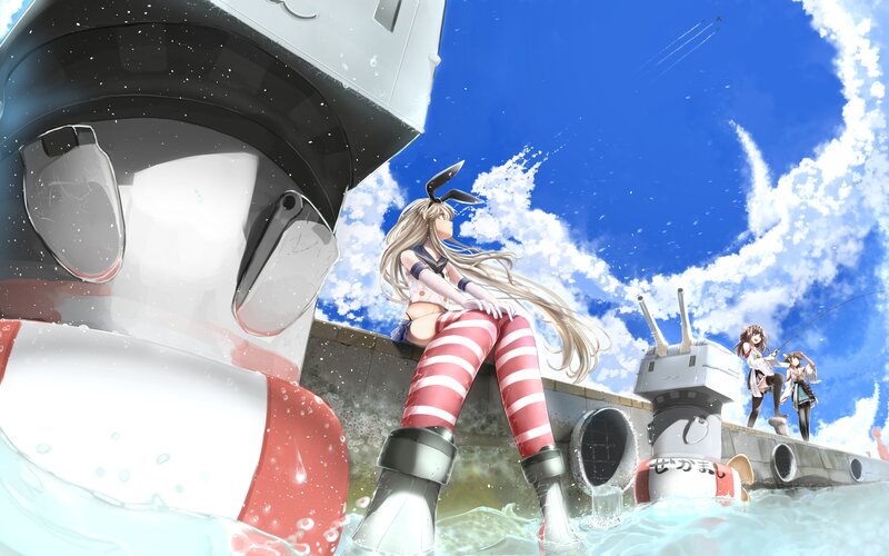 Anime Girl on Ship — Blue, Serene, Afternoon, Girls