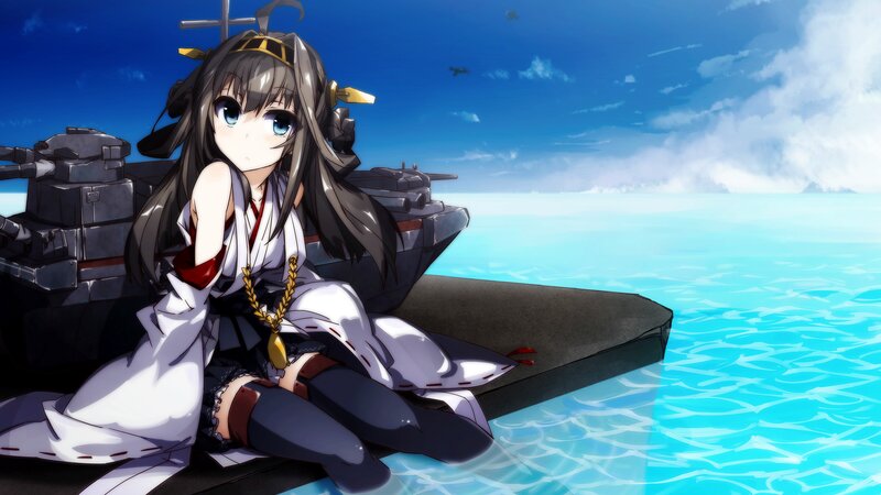 Anime Girl on Ship — Blue, Serene, Afternoon, Ocean, Sky