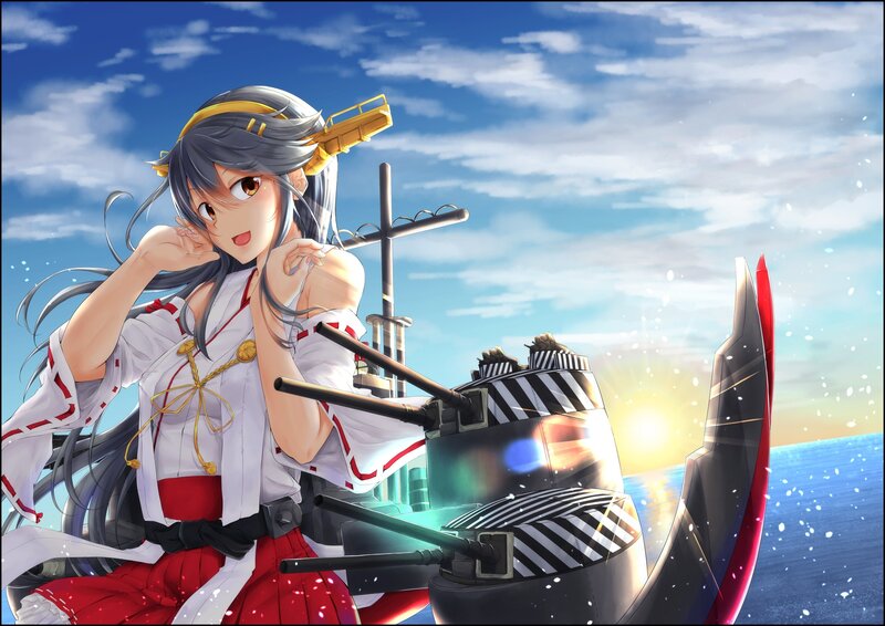 Anime Girl on Ship — Blue, Serene, Sunset