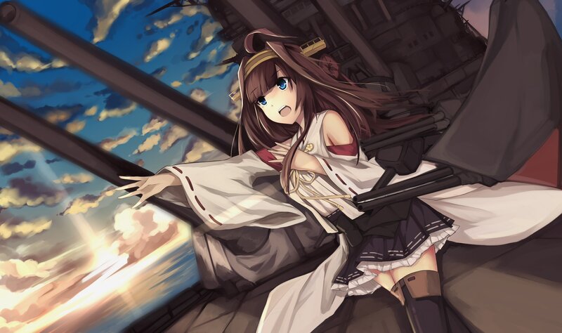 Anime Girl on Ship Deck — Blue, Dramatic