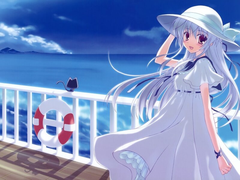 Anime Girl on Ship Deck — Blue, Serene