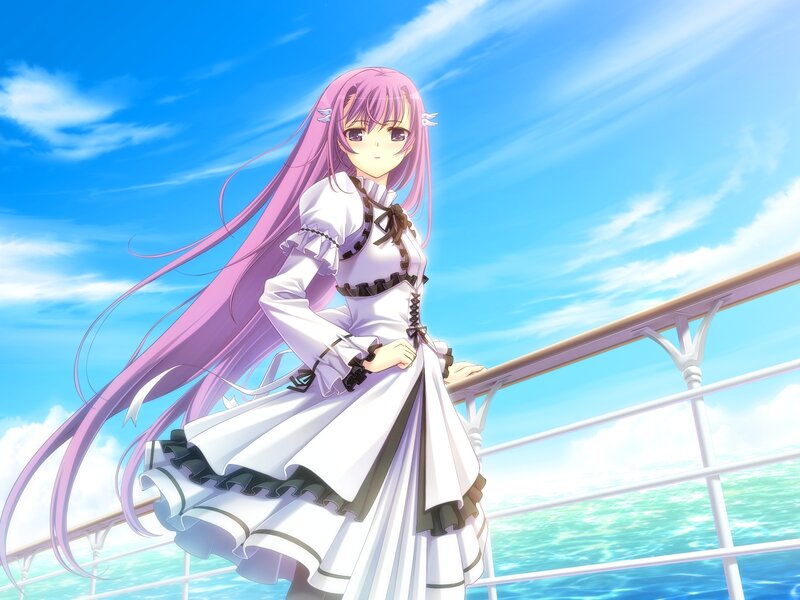 Anime Girl on Ship Deck — Blue