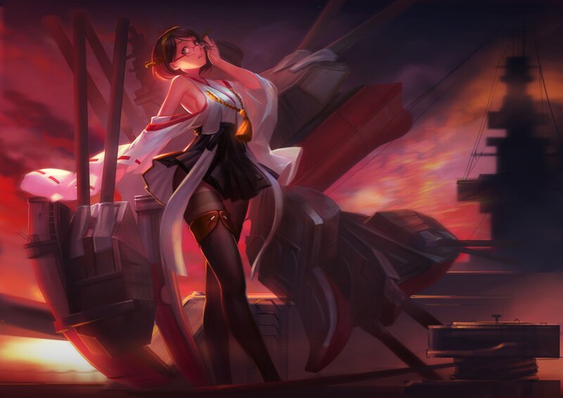 Anime Girl on Ship — Red, Dramatic