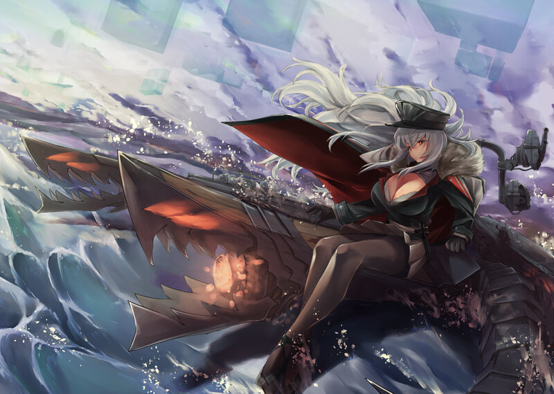 Anime Girl on Ship — White, Dramatic, Digital Art